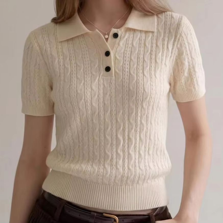 Matcha - Mode Casual Stijl Twist Kabelgebreid Poloshirt